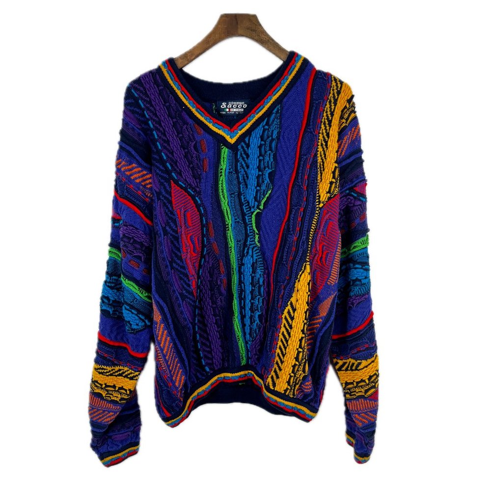 Vintage Coogi Style Dominic Sacco 3D Knit Cotton Colorful Sweater Large